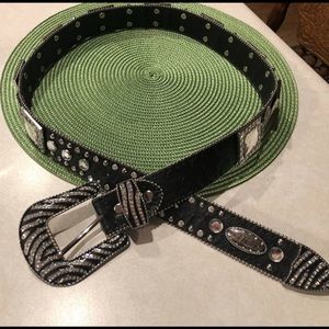 Ladies Black Leather Belt with Bling
